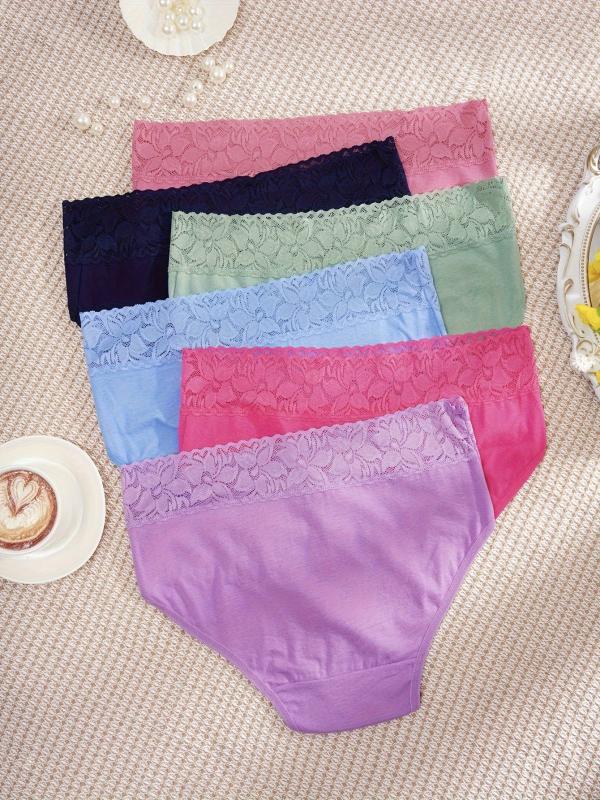 6pcs Floral Lace Briefs Comfy & Breathable Intimates Women's Lingerie
