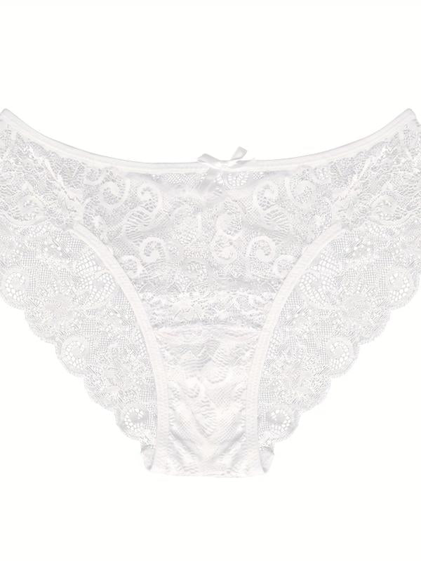 Floral Lace Bow Tie Briefs Low Waist Panties Women's Lingerie