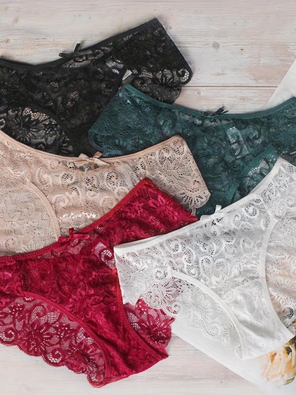 Floral Lace Bow Tie Briefs Low Waist Panties Women's Lingerie