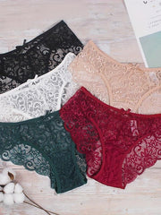 Floral Lace Bow Tie Briefs Low Waist Panties Women's Lingerie