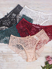 Floral Lace Bow Tie Briefs Low Waist Panties Women's Lingerie