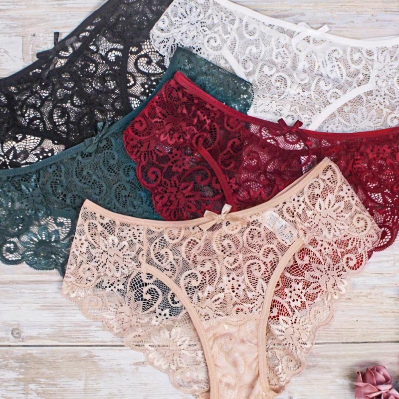 Floral Lace Bow Tie Briefs Low Waist Panties Women's Lingerie