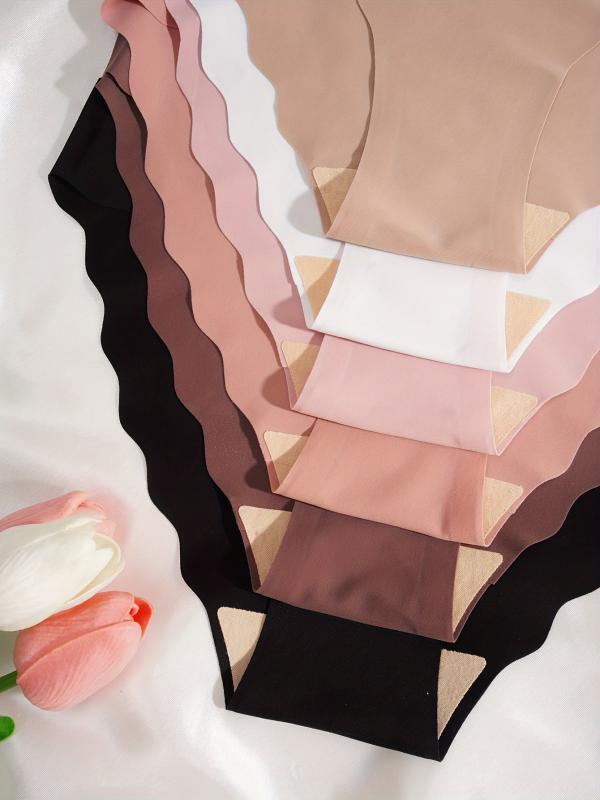 6pcs Scallop Trim Briefs Seamless Intimates Panties Women's Lingerie