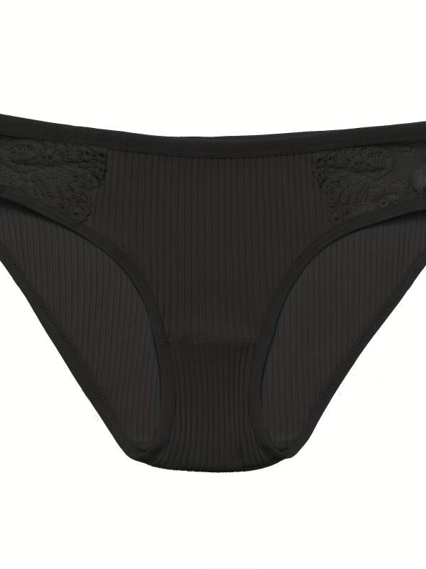 3pcs Lace Ribbed Briefs Comfy Breathable Intimates Panties Women's Lingerie
