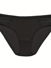 3pcs Lace Ribbed Briefs Comfy Breathable Intimates Panties Women's Lingerie