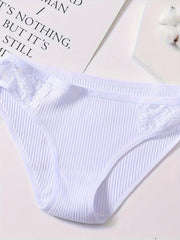 3pcs Lace Ribbed Briefs Comfy Breathable Intimates Panties Women's Lingerie