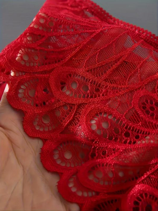 3pcs Lace Thongs Breathable & Comfy Panties Women's Lingerie