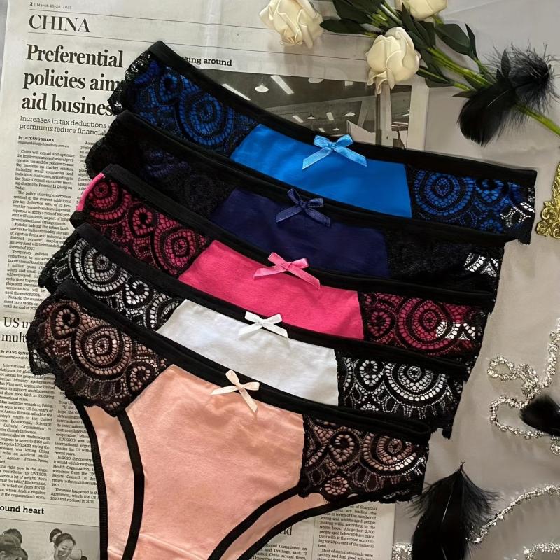 5pcs Lace Briefs Colorblock Intimates Panties Women's Lingerie