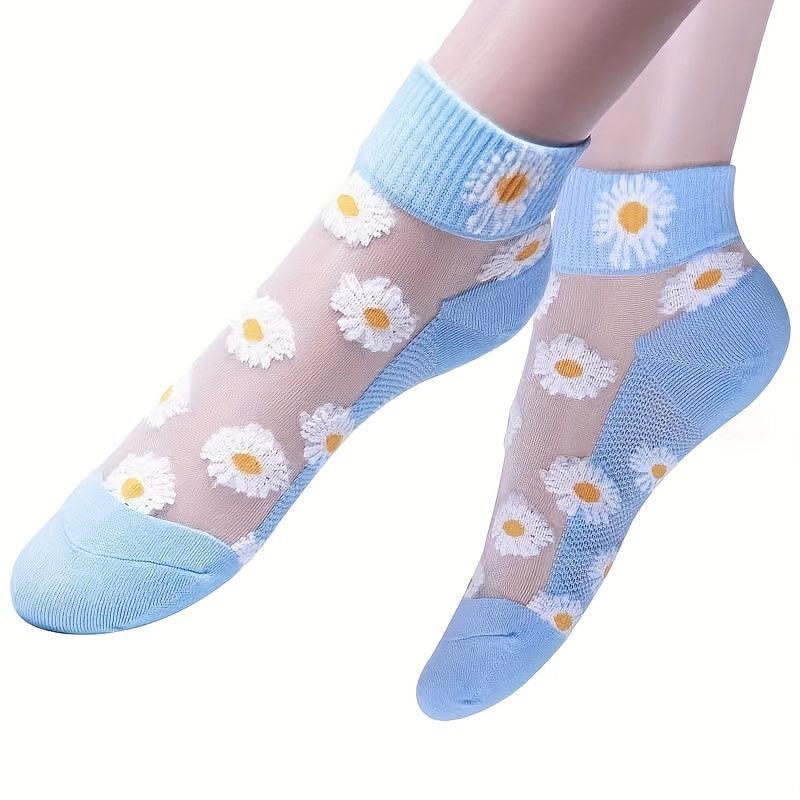 5 Pairs Floral Print Short Socks Women's Stockings