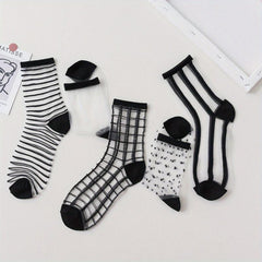 5 Pairs Lace Crew Socks & Comfortable Mesh Stockings Women's Socks