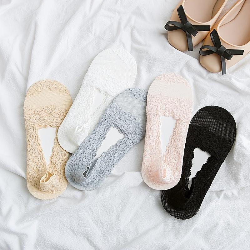 Pair Lace No Show Socks Semi Sheer Boat Socks Women's Stockings
