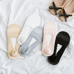 Pair Lace No Show Socks Semi Sheer Boat Socks Women's Stockings