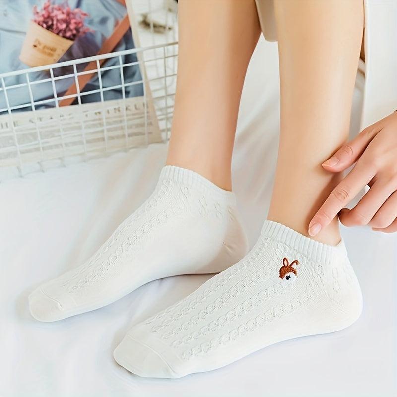 5 Pairs Harajuku Cartoon Deer Ankle Socks Women's Stockings & Hosiery