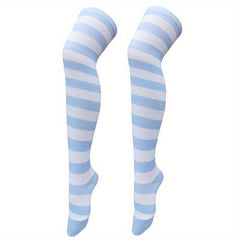 Striped Thigh High Socks Cosplay Over The Knee Stockings