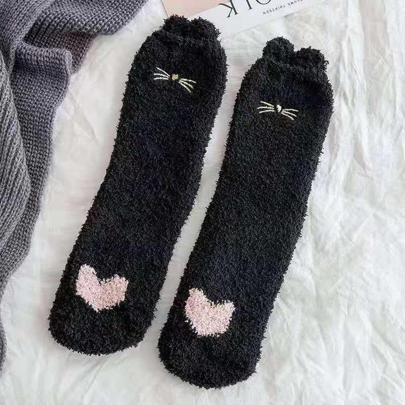 Cute Cartoon Animal Socks - Warm Coral Fleece Crew Length Socks
