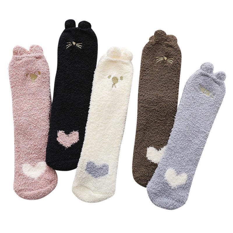 Cute Cartoon Animal Socks - Warm Coral Fleece Crew Length Socks