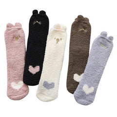 Cute Cartoon Animal Socks - Warm Coral Fleece Crew Length Socks