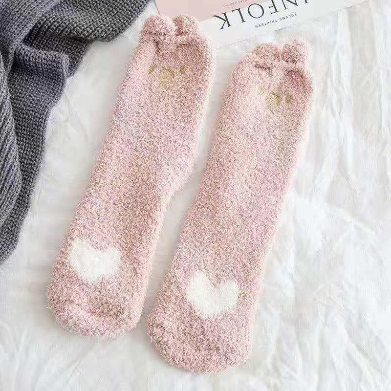 Cute Cartoon Animal Socks - Warm Coral Fleece Crew Length Socks