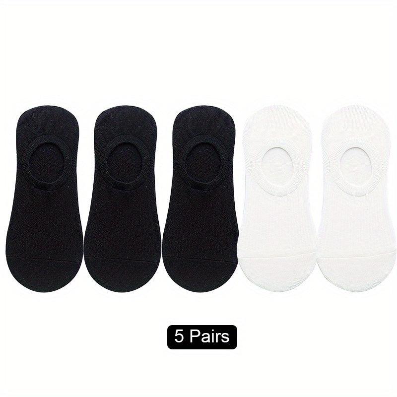 5 Pairs Invisible Non-slip Boat Socks Lightweight & Breathable Women's Stockings