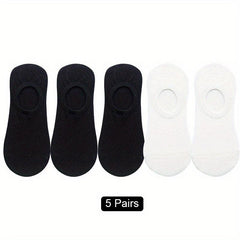 5 Pairs Invisible Non-slip Boat Socks Lightweight & Breathable Women's Stockings
