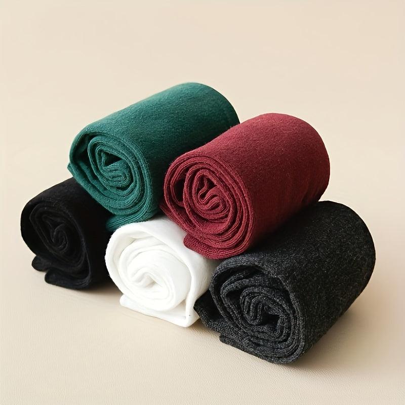 5 Pairs Solid Calf Socks Slim Knee High Socks Women's Stockings