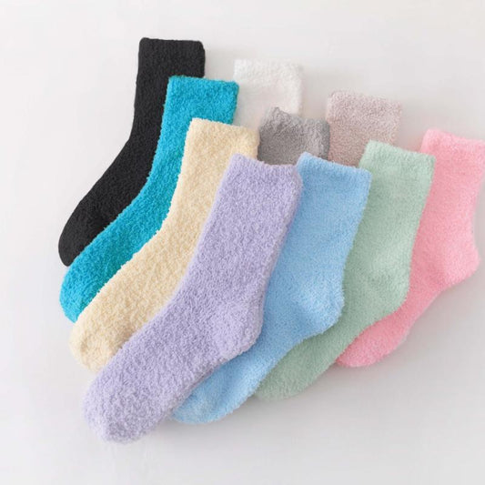 10 Pairs Solid Fuzzy Socks Comfy & Warm Women's Stockings
