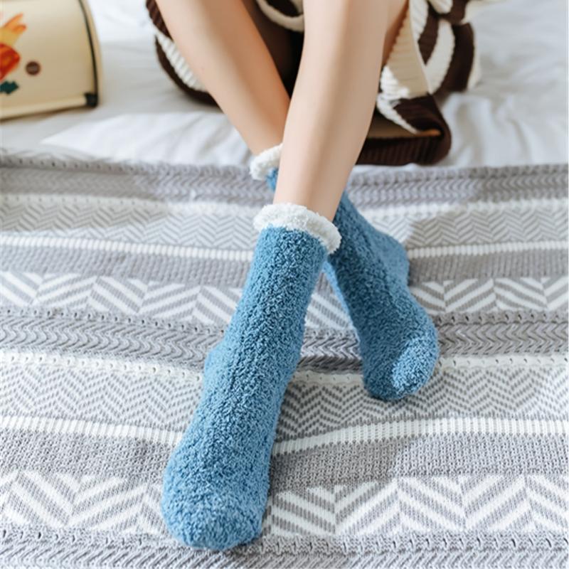 6 7 Pairs Plush Floor Socks Comfy & Soft Mid Tube Socks Women's Stockings
