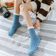 6 7 Pairs Plush Floor Socks Comfy & Soft Mid Tube Socks Women's Stockings