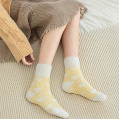 5 Pairs Heart Print Fuzzy Socks Women's Stockings & Hosiery