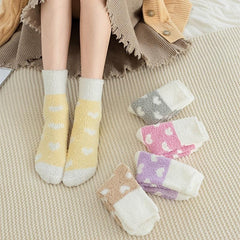 5 Pairs Heart Print Fuzzy Socks Women's Stockings & Hosiery