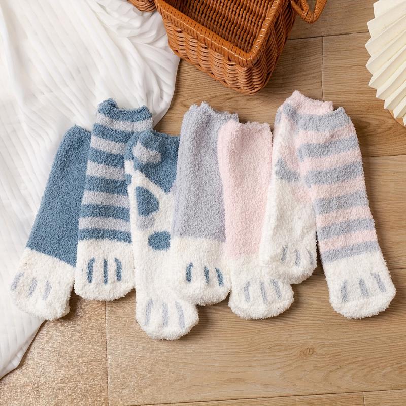 Heart Print Plush Socks Cozy Fluffy Mid Tube Socks Women's Stockings