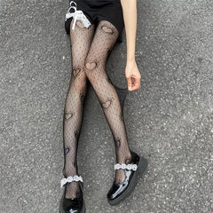 Heart Print Mesh Tights Sexy Fishnet Pantyhose