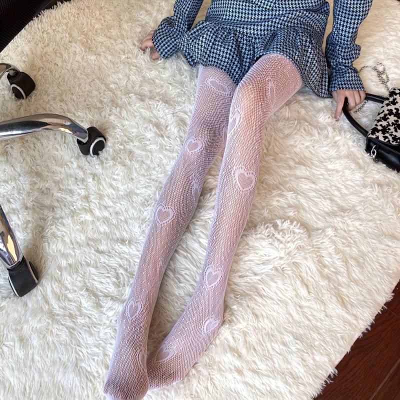 Heart Print Mesh Tights Sexy Fishnet Pantyhose