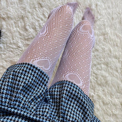 Heart Print Mesh Tights Sexy Fishnet Pantyhose