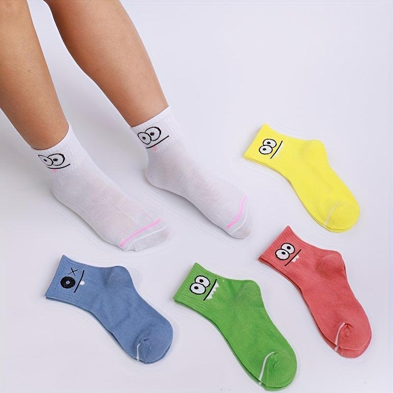 5 Pairs Cartoon Eyes Print Socks Women's Stockings & Hosiery