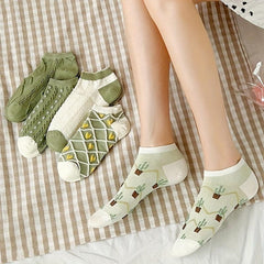 5 Pairs Floral Textured & Lightweight Low Cut Ankle Socks Women's Stockings