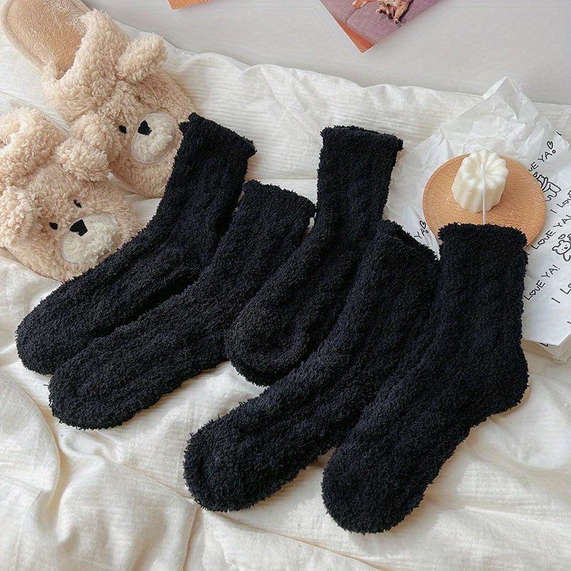 3 Pairs Solid Fuzzy Socks Comfy & Warm Home Floor Socks Women's Stockings