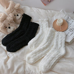 3 Pairs Solid Fuzzy Socks Comfy & Warm Home Floor Socks Women's Stockings
