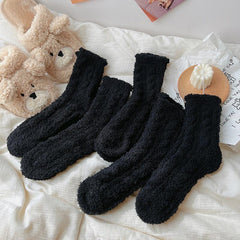 3 Pairs Solid Fuzzy Socks Comfy & Warm Home Floor Socks Women's Stockings