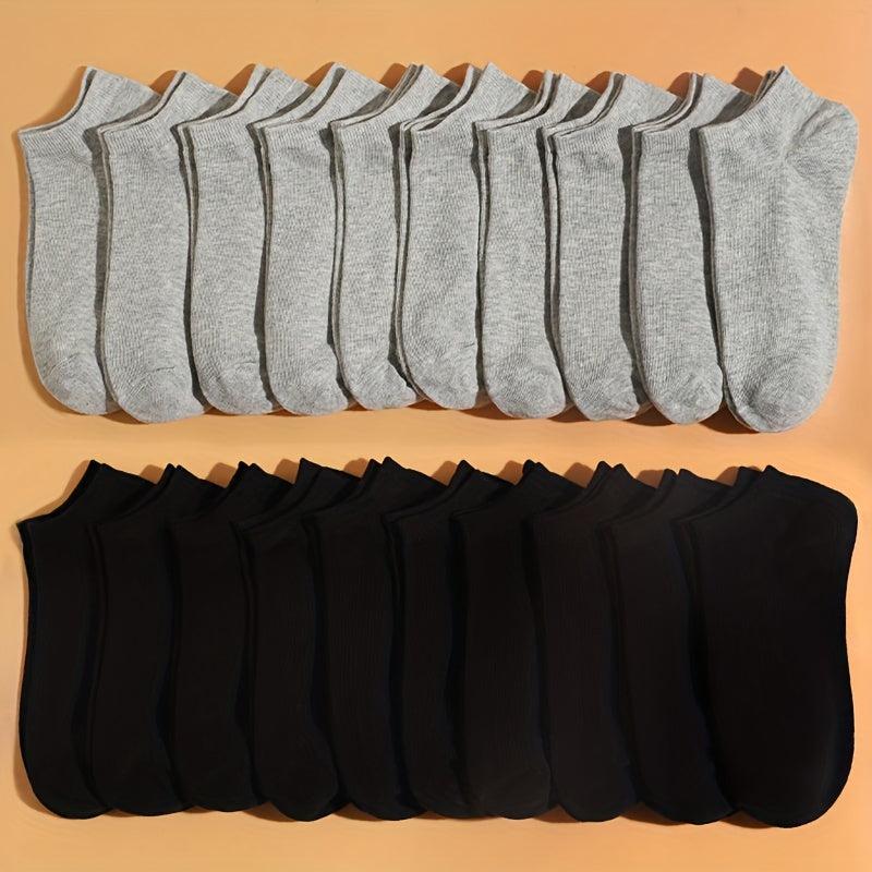 10 20 Pairs Solid Ankle Socks Soft Lightweight All Match Low Cut for Women Men