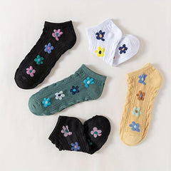 5 Pairs Floral Print Low Cut Ankle Socks Women's Stockings
