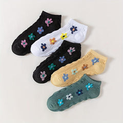 5 Pairs Floral Print Low Cut Ankle Socks Women's Stockings