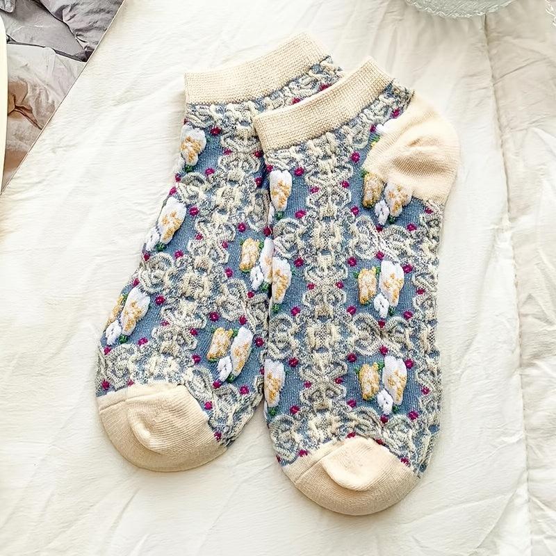 4 Pairs Floral Print Ankle Socks Comfy & Breathable Low Cut Women's Stockings