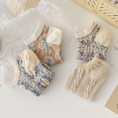 4 Pairs Floral Print Ankle Socks Comfy & Breathable Low Cut Women's Stockings