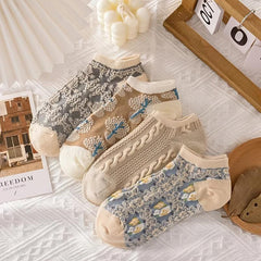 4 Pairs Floral Print Ankle Socks Comfy & Breathable Low Cut Women's Stockings