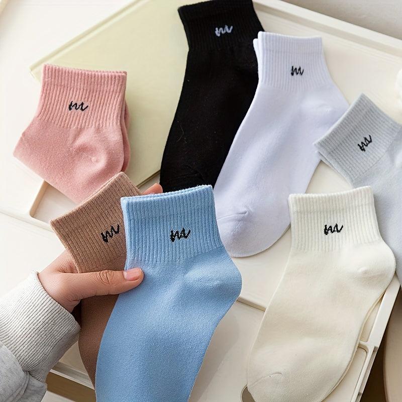 7 Pairs Letter Print Sports Short Socks Women's Stockings