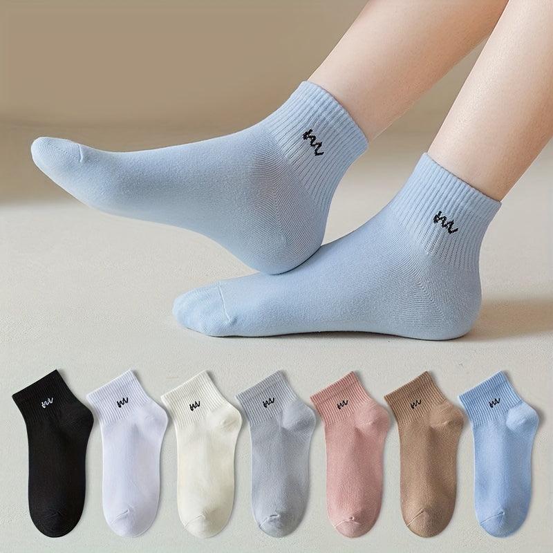 7 Pairs Letter Print Sports Short Socks Women's Stockings