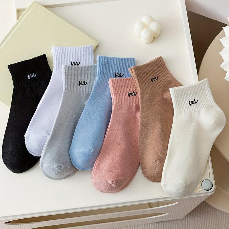 7 Pairs Letter Print Sports Short Socks Women's Stockings