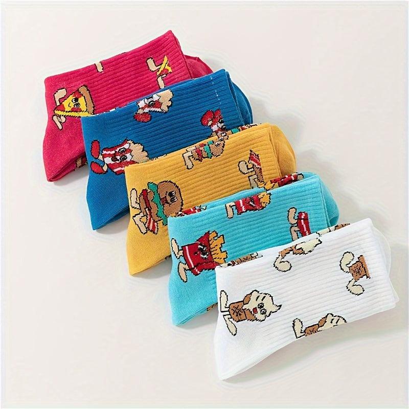 5 Pairs Cartoon Food Print Socks Women's Stockings