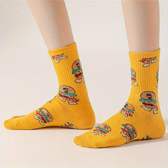 5 Pairs Cartoon Food Print Socks Women's Stockings